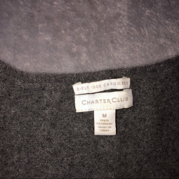 Charter Club Cashmere grey rhinestone stretchy sweater/ long sleeve/v- necks - Picture 4 of 4